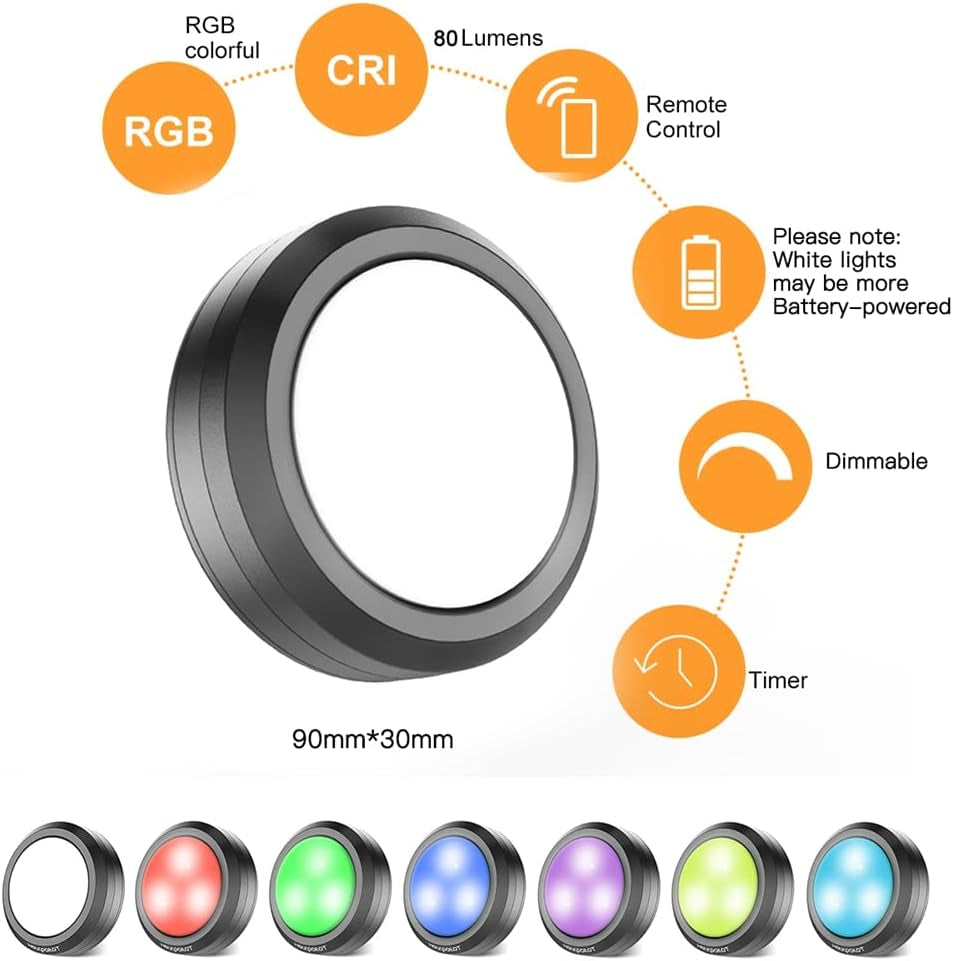 Puck Lights with Remote, 2024 Latest Color Changing LED Puck Lights, Battery Operated Dimmable under Cabinet Lights, under Counter Lights with Timer (4 Pack)