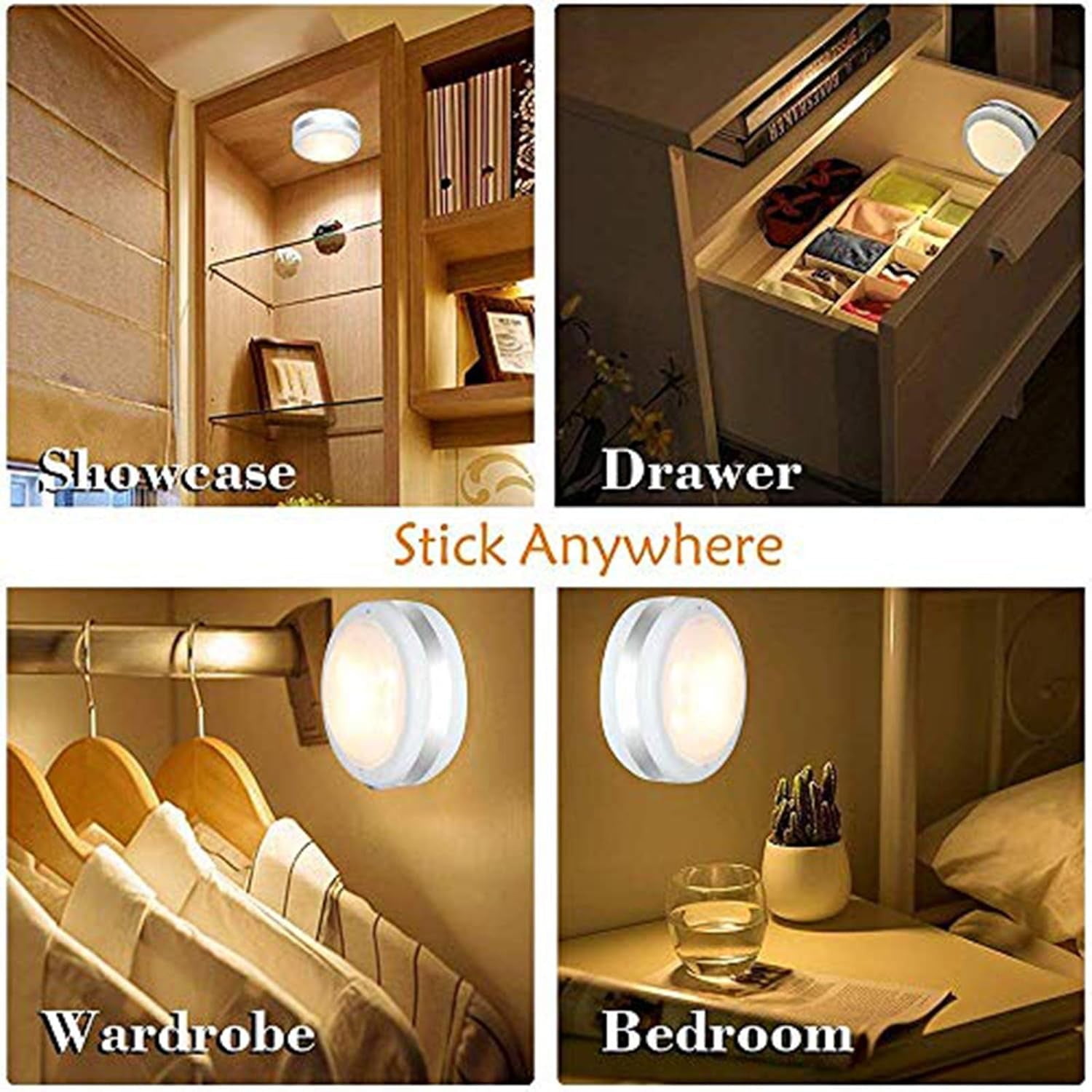 Battery Operated Puck Lights with Remote, Wireless Led under Cupboard Light with Remote Control, under Cabinet Lighting, Stair Closet Lights (Natural White/White)