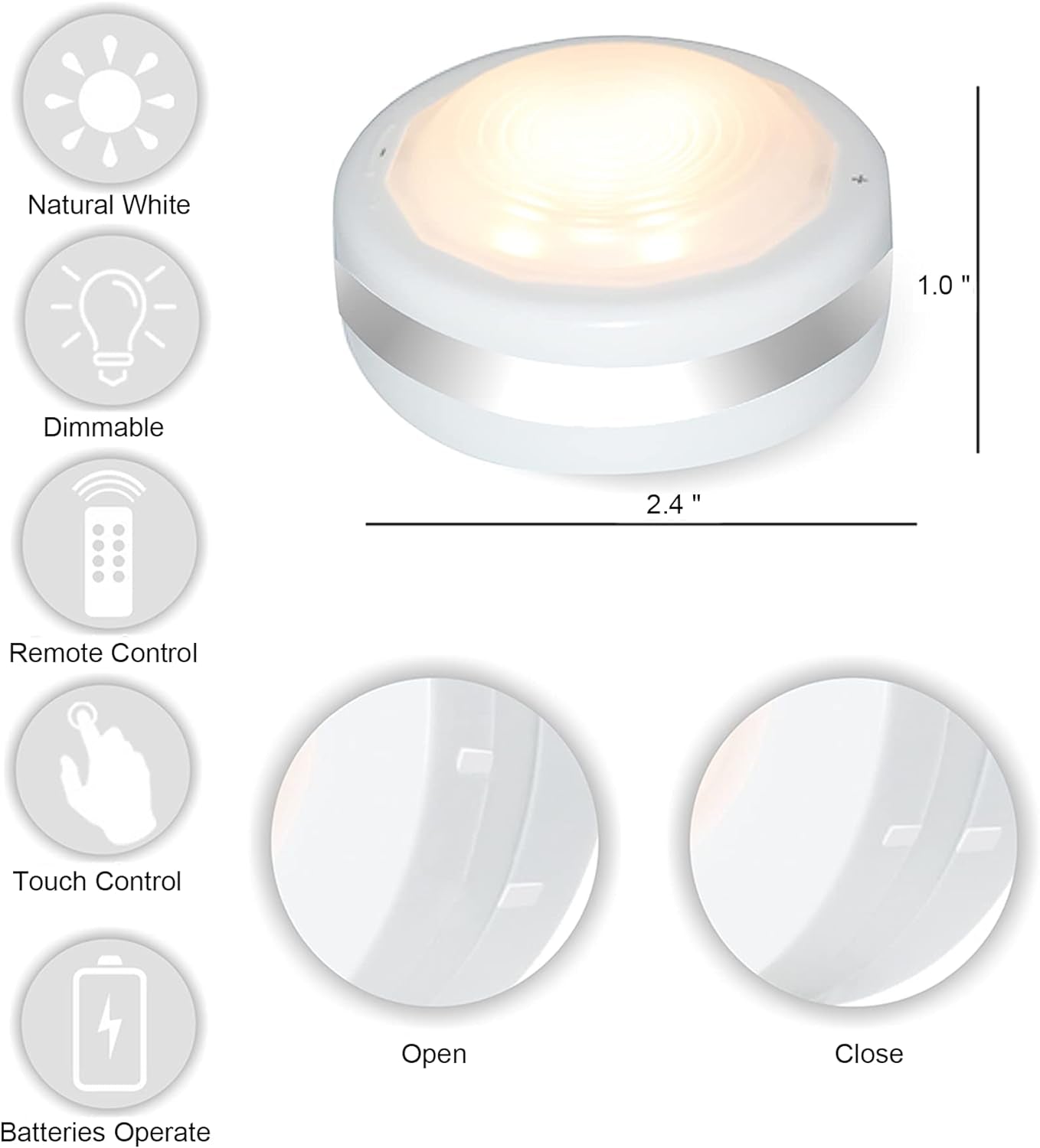 Battery Operated Puck Lights with Remote, Wireless Led under Cupboard Light with Remote Control, under Cabinet Lighting, Stair Closet Lights (Natural White/White)