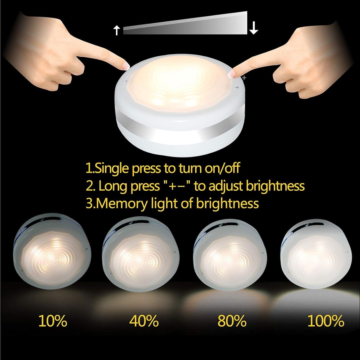 Battery Operated Puck Lights with Remote, Wireless Led under Cupboard Light with Remote Control, under Cabinet Lighting, Stair Closet Lights (Natural White/White)