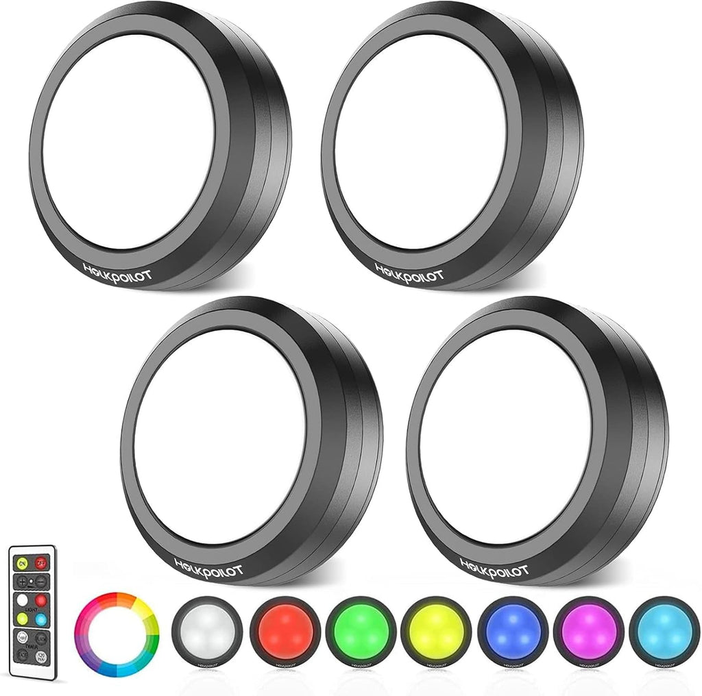 Puck Lights with Remote, 2024 Latest Color Changing LED Puck Lights, Battery Operated Dimmable under Cabinet Lights, under Counter Lights with Timer (4 Pack)