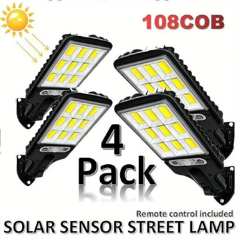 4 Pack 3 Modes Solar Flood Light Outdoor, Super Bright Dusk-To-Dawn LED Security Lamp with Motion Sensor & Remote, IP65 Waterproof for Outdoor Garden,Street ,Yard,Fall Porch Decor Street Lamp