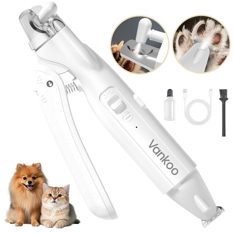 Vankoo 2-In-1 Pet Grooming Tool – LED Dog Nail Clipper & Paw Hair Trimmer, Rechargeable & Waterproof, Safe for Dogs & Cats